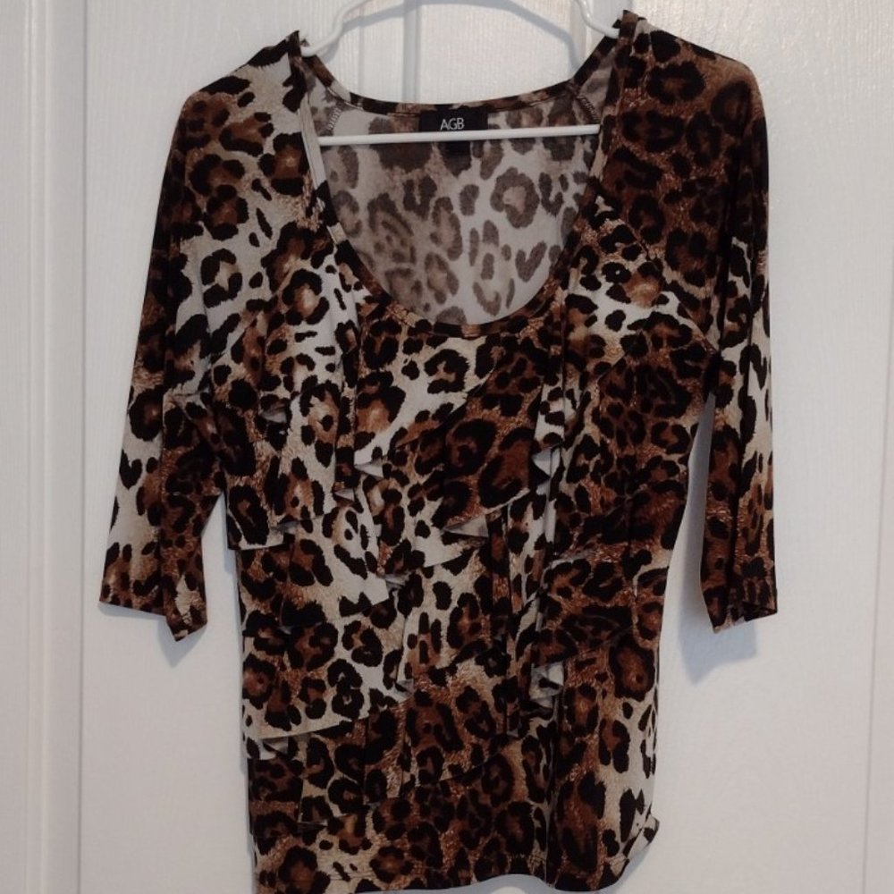 AGB Front Ruffled Animal Print Ladies Blouse